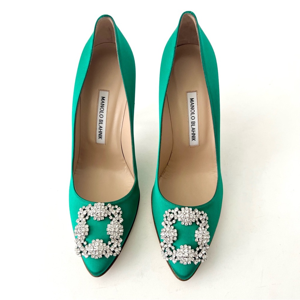Manolo Blahnik Green Heels with Embellished Buckle - Picture 2 of 14